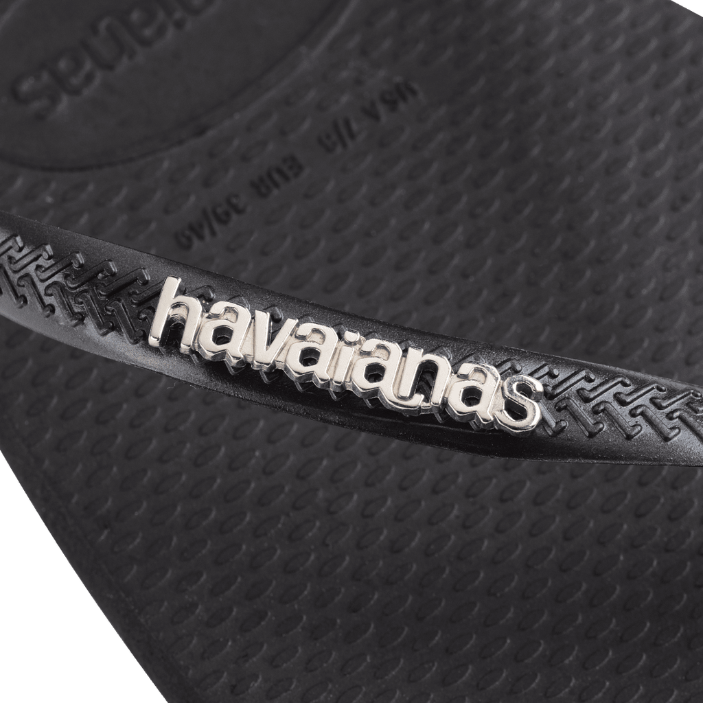 Women's Slim Square Logo Metallic Flip Flops - Black/Silver