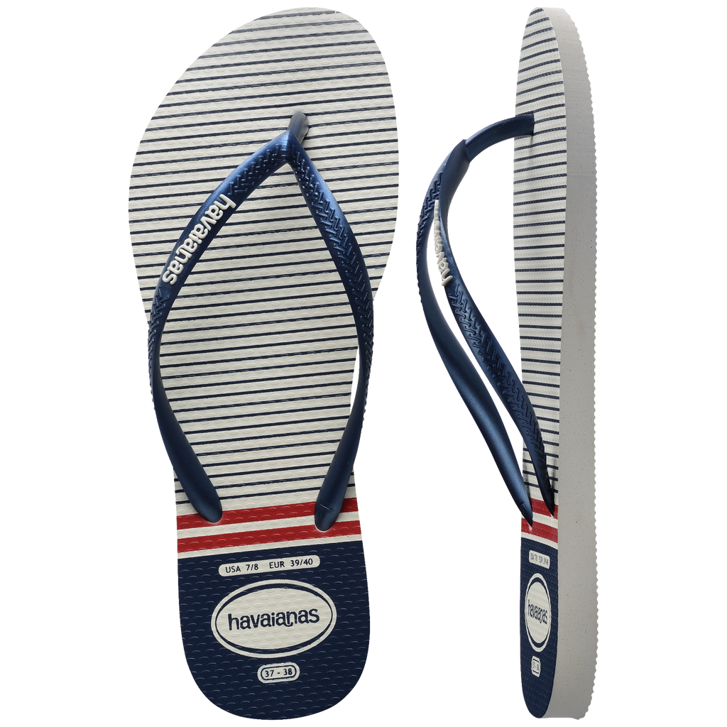Women's Nautical Slim Flip Flops - White/Navy/Red