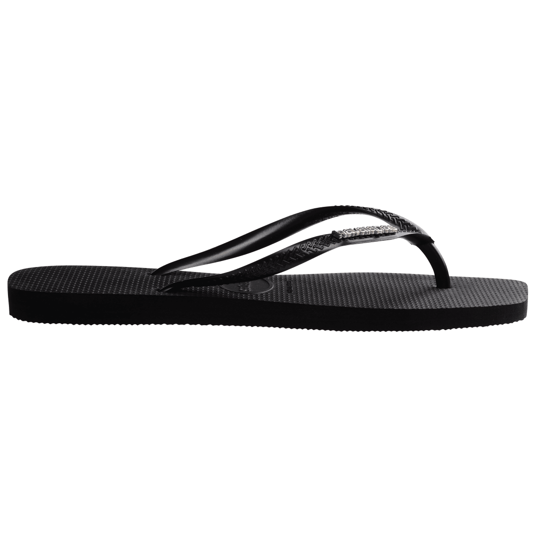 Women's Slim Square Logo Metallic Flip Flops - Black/Silver