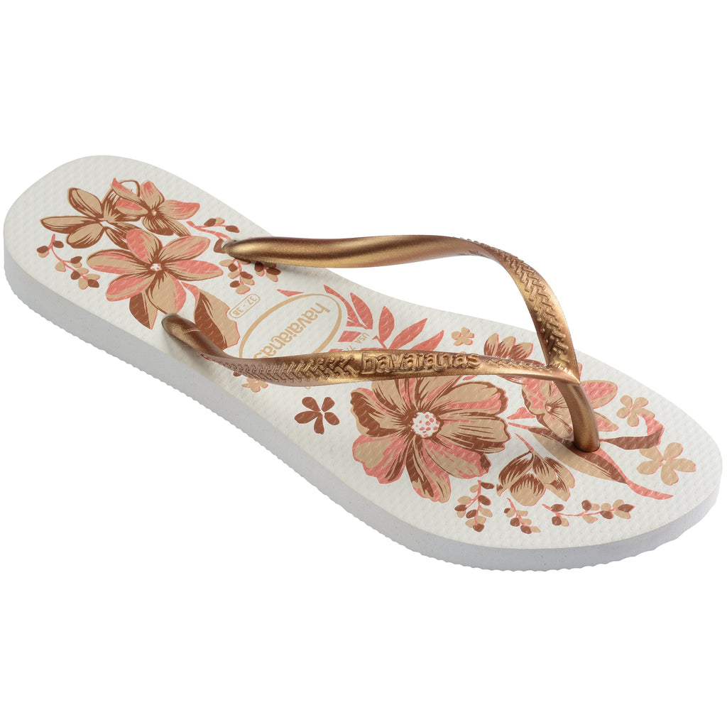 Women's Slim Organic Flip Flops - White/Golden