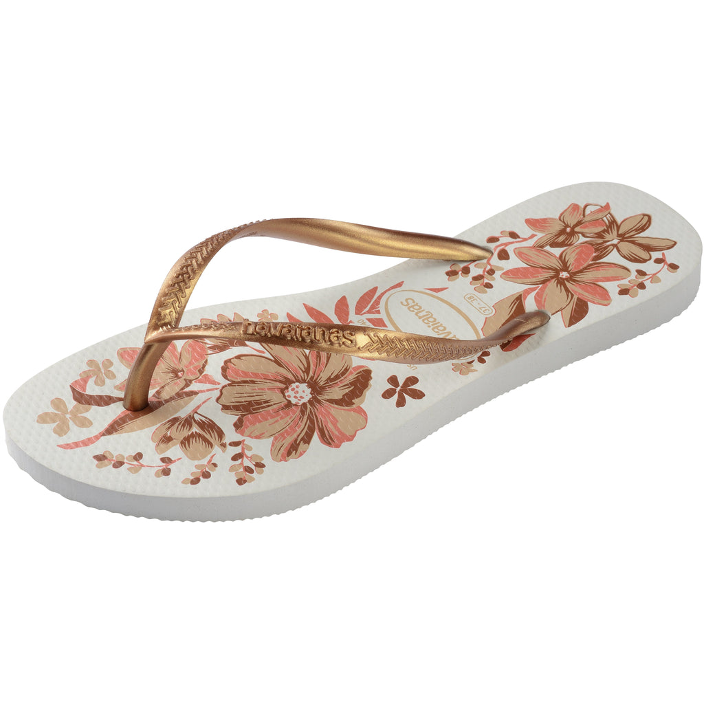 Women's Slim Organic Flip Flops - White/Golden