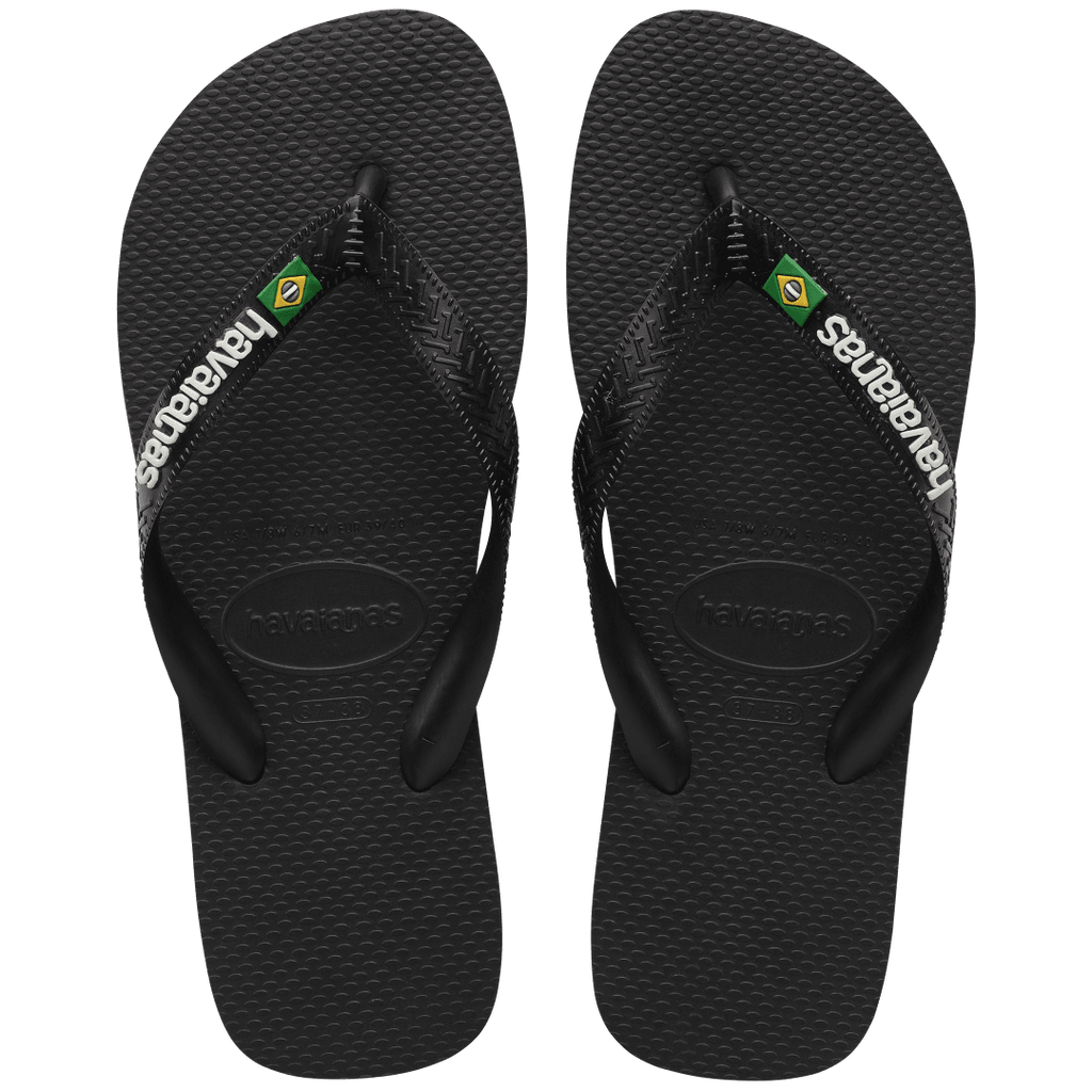 Men's Brazil Logo Flip Flops - Black/Black