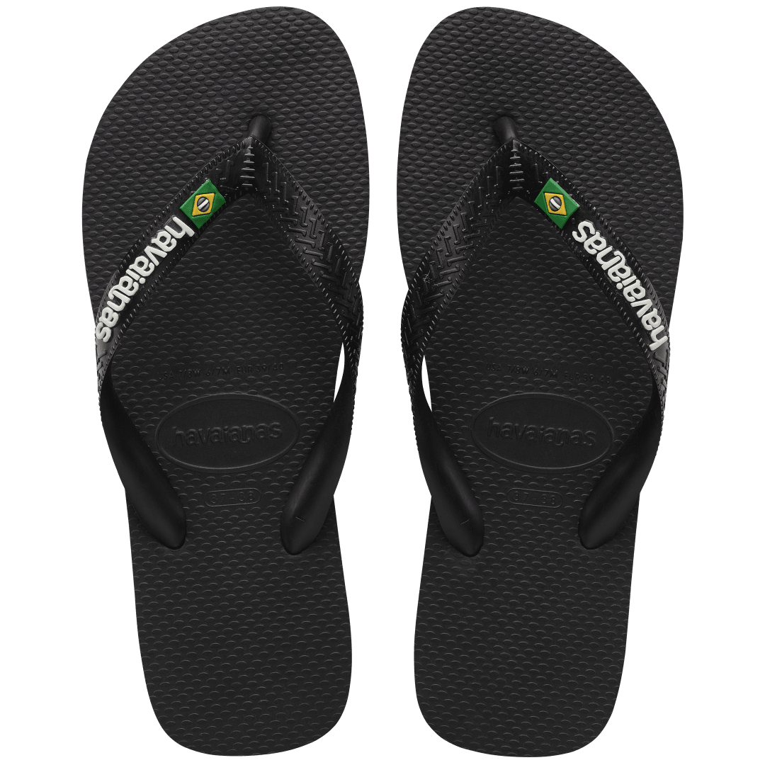 Men's Brazil Logo Flip Flops - Black/Black