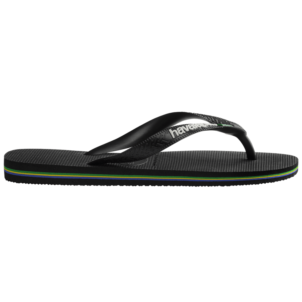 Men's Brazil Logo Flip Flops - Black/Black