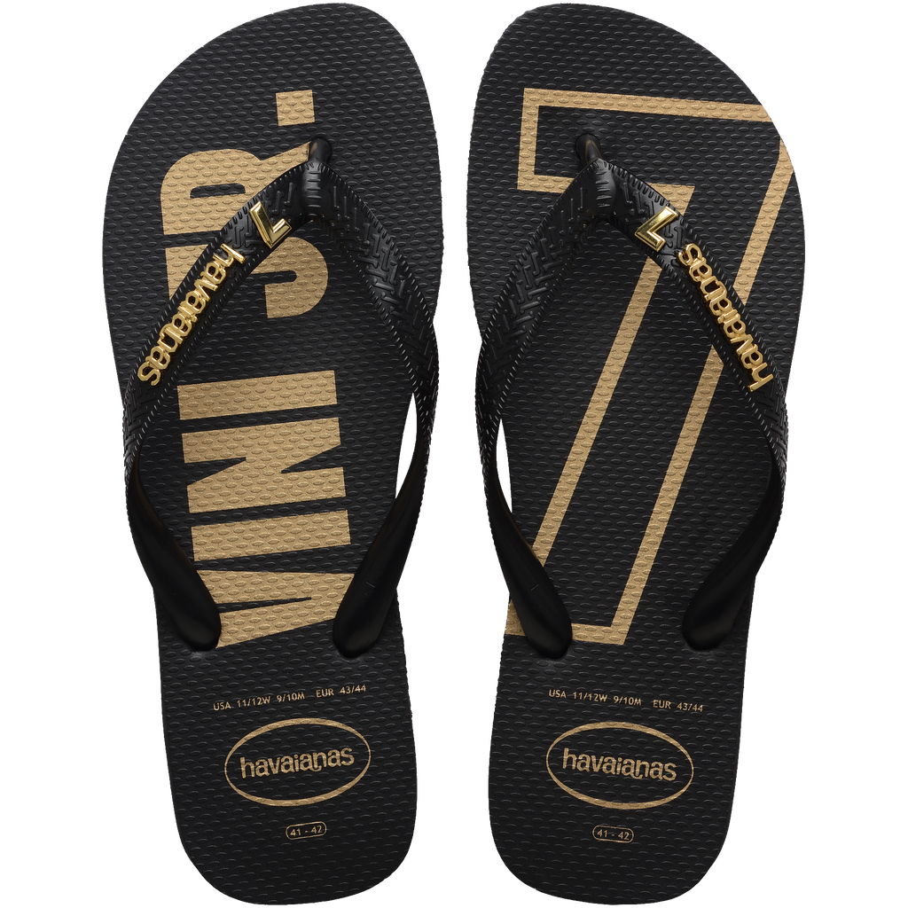 Men's Vini Jr. Golden Top Flip Flops - Black