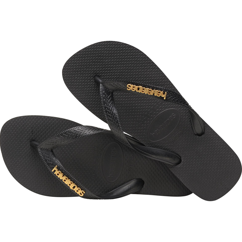 Women's Top Logo Metallic Flip Flops - Black/Black
