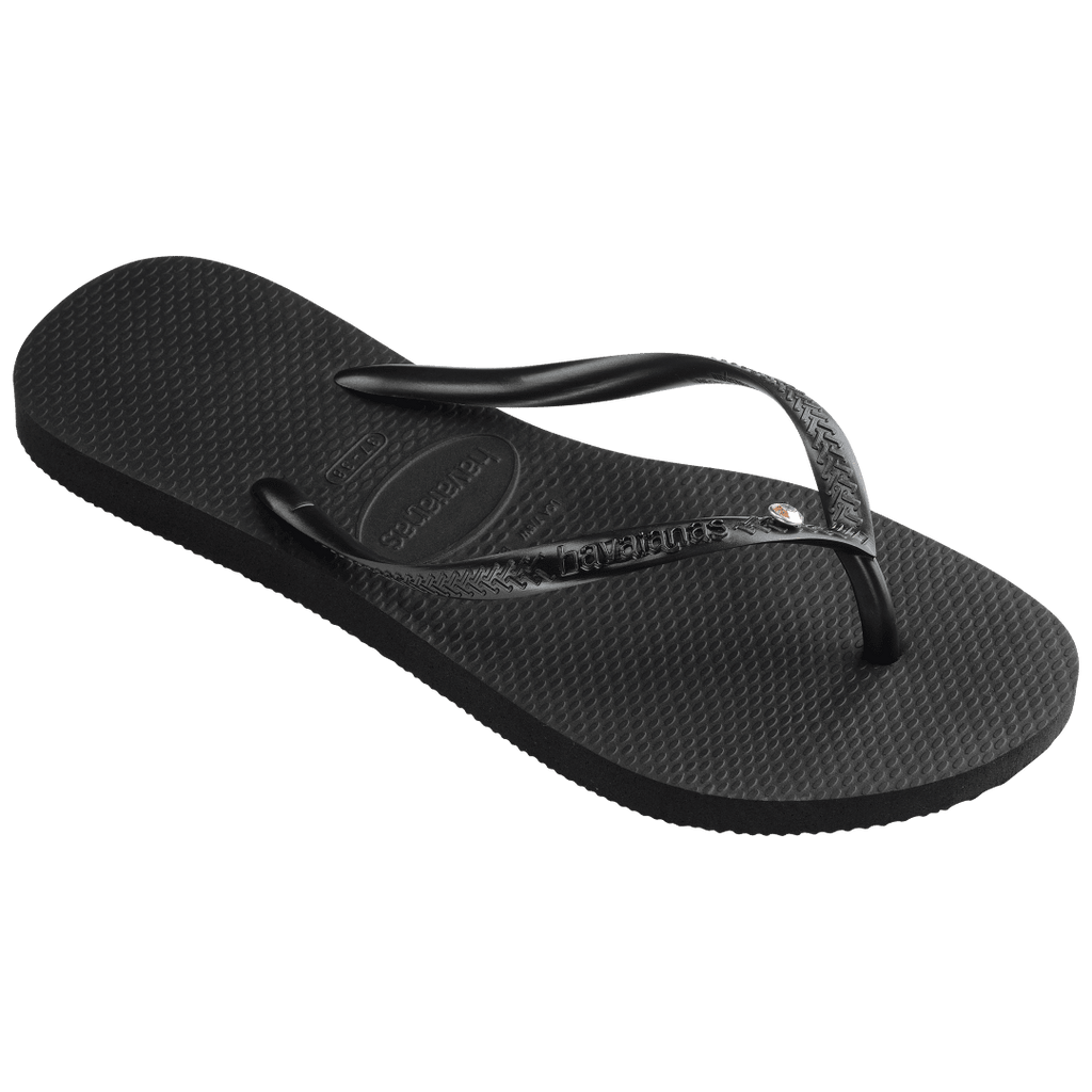 Women's Slim Crystal Flip Flops - Black