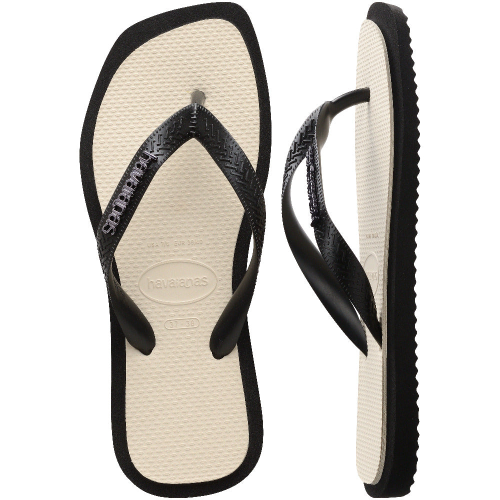 Women's Top Square Fusion Flip Flops - Black