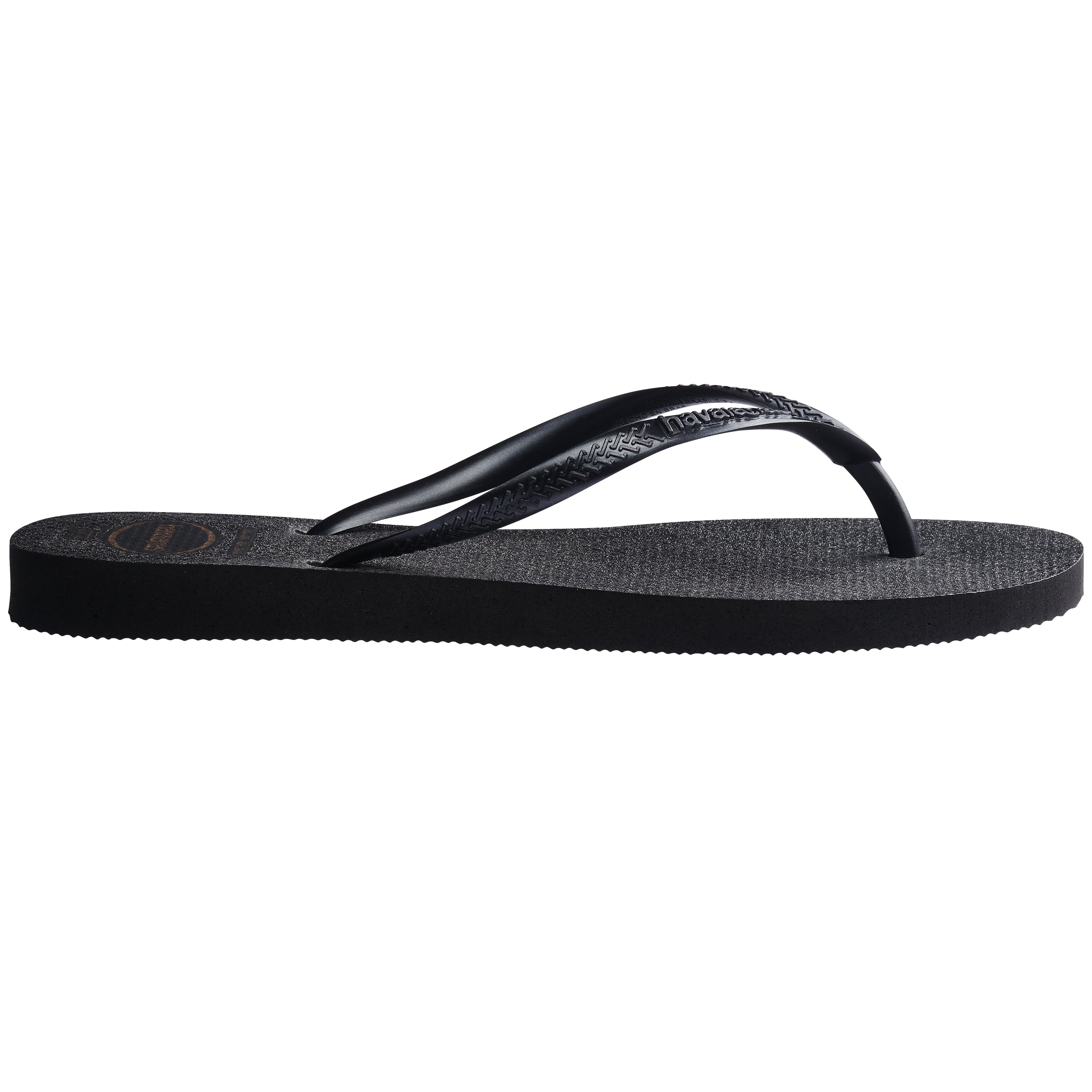 Women's Slim Gloss Flip Flops - Black/Silver/Black