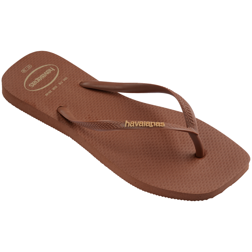 Women's Slim Square Logo Pop Up Flip Flops - RUST